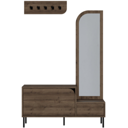 Decortie Mila 2 Door Dark Oak Effect Mirror Coat Stand and Shoe Cabinet - Size: 172 x 112 x 37cm - Brown - Wilko - thumbnail 3
