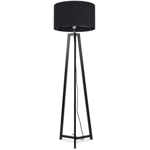 ValueLights Lottie Black Fabric Drum Shade Black Wood Tripod LED Floor Lamp - Size: 148 x 45 x 45cm - Wilko - image 1