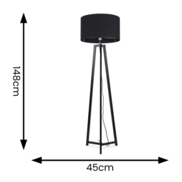 ValueLights Lottie Black Fabric Drum Shade Black Wood Tripod LED Floor Lamp - Size: 148 x 45 x 45cm - Wilko - thumbnail 5