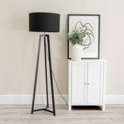 ValueLights Lottie Black Fabric Drum Shade Black Wood Tripod LED Floor Lamp - Size: 148 x 45 x 45cm - Wilko - thumbnail 4