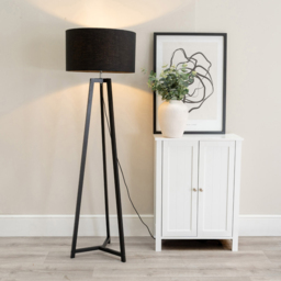ValueLights Lottie Black Fabric Drum Shade Black Wood Tripod LED Floor Lamp - Size: 148 x 45 x 45cm - Wilko - thumbnail 3