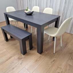 Kosy Koala 6 Seater Faux Leather Gem Pattern Dining Bench Set Dark Grey and Cream - Multi - Portland - Wilko