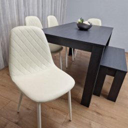 Kosy Koala 6 Seater Faux Leather Gem Pattern Dining Bench Set Dark Grey and Cream - Multi - Portland - Wilko - thumbnail 5