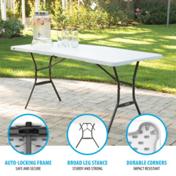 Lifetime Products Fold In Half Light Commercial Table - Size: 73.7 x 183.8 x 76.2cm - White - Wilko - thumbnail 6