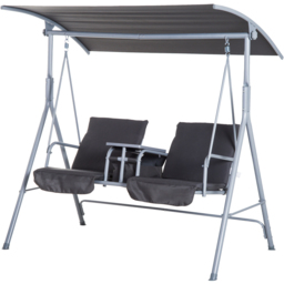 Outsunny 2 Seater Grey Steel Swing Chair with Table and Canopy - Wilko - thumbnail 3