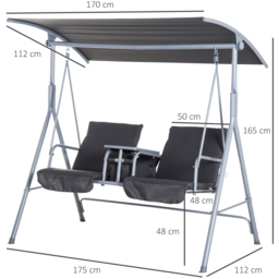 Outsunny 2 Seater Grey Steel Swing Chair with Table and Canopy - Wilko - thumbnail 7