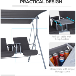 Outsunny 2 Seater Grey Steel Swing Chair with Table and Canopy - Wilko - thumbnail 5