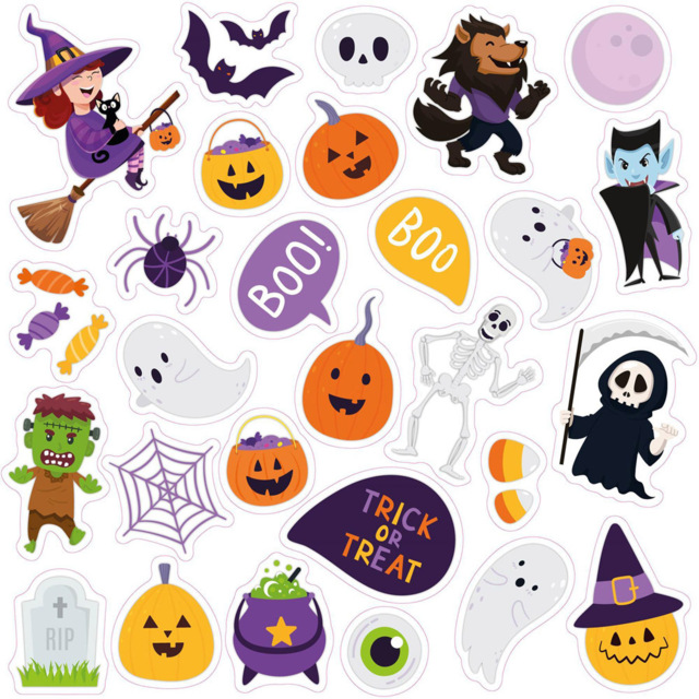 Walplus Spooky Creatures Cute Halloween Double Sided Reusable Gel Window Sticker 28 Piece - Size: 0.3 x 30 x 55cm - Orange - Wilko - image 1