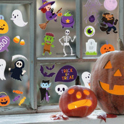 Walplus Spooky Creatures Cute Halloween Double Sided Reusable Gel Window Sticker 28 Piece - Size: 0.3 x 30 x 55cm - Orange - Wilko - thumbnail 5