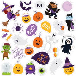 Walplus Spooky Creatures Cute Halloween Double Sided Reusable Gel Window Sticker 28 Piece - Size: 0.3 x 30 x 55cm - Orange - Wilko
