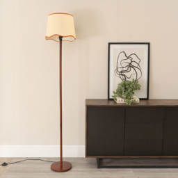 ValueLights Heather Scallop Rust Trim Shade Dark Wood Stem LED Floor Lamp - Cream - Wilko - thumbnail 4
