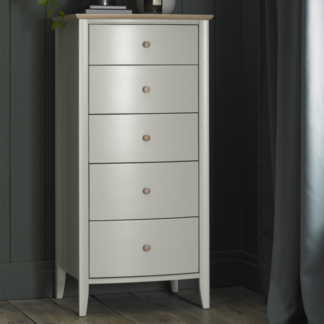Bentley Designs Whitby 5 Drawer Scandi Oak and Soft Grey Tall Chest of Drawer - Wilko - image 1