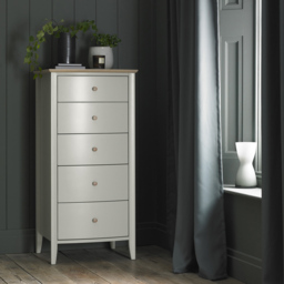 Bentley Designs Whitby 5 Drawer Scandi Oak and Soft Grey Tall Chest of Drawer - Wilko - thumbnail 4