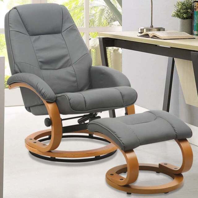 Living and Home Grey Executive Office Reclining Chair with Footstool - Wilko - image 1