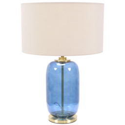 ValueLights Leigh Reni Cream Shade Navy Blue Glass LED Table Lamp - Size: 52.5 x 45 x 45cm - Wilko