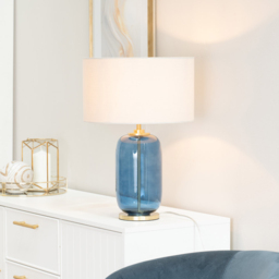 ValueLights Leigh Reni Cream Shade Navy Blue Glass LED Table Lamp - Size: 52.5 x 45 x 45cm - Wilko - thumbnail 3