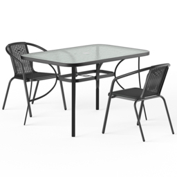 Living and Home PE Rattan 2 Seater Black Tempered Glass Dining Set - Wilko - thumbnail 3
