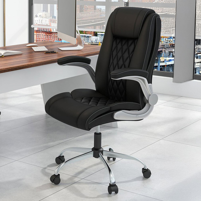 Costway Black PU Leather Office Chair with Adjustable Headrest - Size: 68.5 x 57 x 33cm - Wilko - image 1