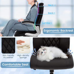 Costway Black PU Leather Office Chair with Adjustable Headrest - Size: 68.5 x 57 x 33cm - Wilko - thumbnail 6
