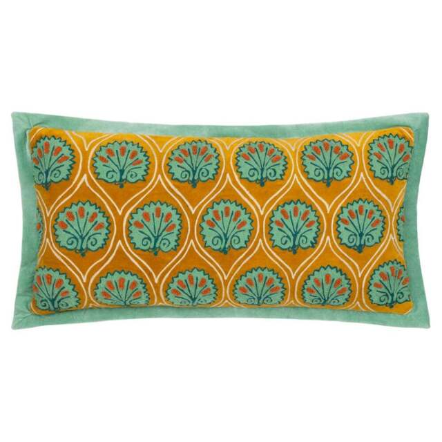 Paoletti Casa Ochre and Marine Embroidered Cushion - Size: 60 x 30cm - Multi - Wilko - image 1