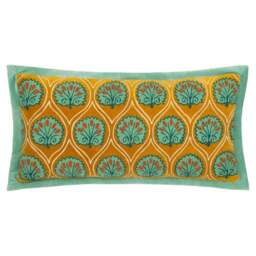 Paoletti Casa Ochre and Marine Embroidered Cushion - Size: 60 x 30cm - Multi - Wilko