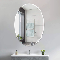 Living and Home Nordic Wall Mounted Ellipse Shaped Mirror with Beveled Edge - Size: 60 x 40cm - White - Wilko - thumbnail 5