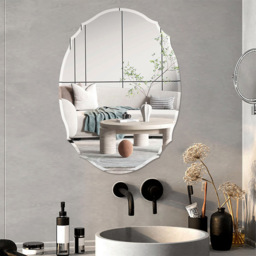 Living and Home Nordic Wall Mounted Ellipse Shaped Mirror with Beveled Edge - Size: 60 x 40cm - White - Wilko - thumbnail 6