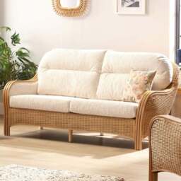 Desser Furniture Centurion 3 Seater Natural Rattan and Cotton Cream Sofa - Brown - Wilko