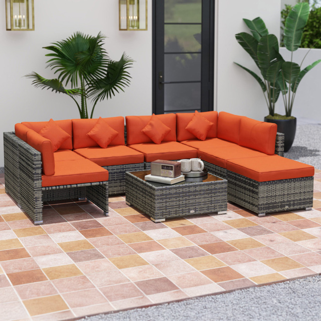 Outsunny 7 Seater Orange Rattan Garden Lounge Set - Wilko - image 1