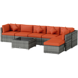 Outsunny 7 Seater Orange Rattan Garden Lounge Set - Wilko - thumbnail 3