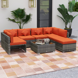Outsunny 7 Seater Orange Rattan Garden Lounge Set - Wilko - thumbnail 1
