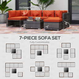 Outsunny 7 Seater Orange Rattan Garden Lounge Set - Wilko - thumbnail 6