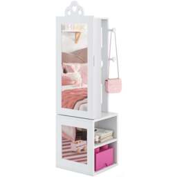 Costway 2 Shelf White Kids Jewellery Armoire Full Length Mirror with Coat Rack - Size: 34 x 30 x 117cm - Wilko - thumbnail 1