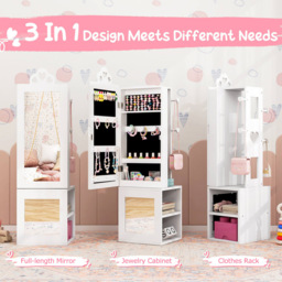 Costway 2 Shelf White Kids Jewellery Armoire Full Length Mirror with Coat Rack - Size: 34 x 30 x 117cm - Wilko - thumbnail 6