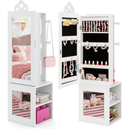 Costway 2 Shelf White Kids Jewellery Armoire Full Length Mirror with Coat Rack - Size: 34 x 30 x 117cm - Wilko - thumbnail 3
