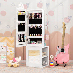 Costway 2 Shelf White Kids Jewellery Armoire Full Length Mirror with Coat Rack - Size: 34 x 30 x 117cm - Wilko - thumbnail 4