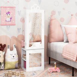 Costway 2 Shelf White Kids Jewellery Armoire Full Length Mirror with Coat Rack - Size: 34 x 30 x 117cm - Wilko - thumbnail 5