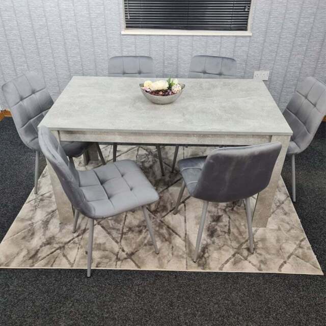 Portland Velvet 6 Seater Dining Set Stone Grey and Grey - Wilko - image 1