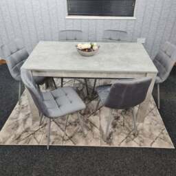 Portland Velvet 6 Seater Dining Set Stone Grey and Grey - Wilko