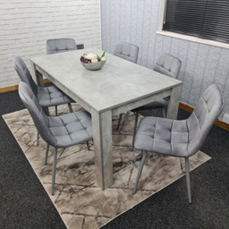 Portland Velvet 6 Seater Dining Set Stone Grey and Grey - Wilko - thumbnail 7