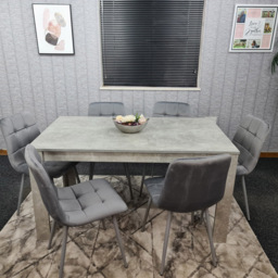 Portland Velvet 6 Seater Dining Set Stone Grey and Grey - Wilko - thumbnail 4