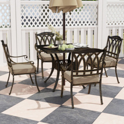 Outsunny 4 Seater Garden Dining Set with Parasol Hole Bronze - Blonde - Wilko - thumbnail 1