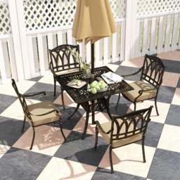 Outsunny 4 Seater Garden Dining Set with Parasol Hole Bronze - Blonde - Wilko - thumbnail 4