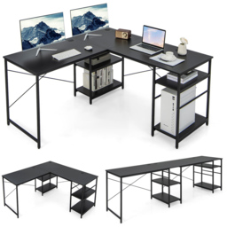 Costway 4 Shelf Black L-Shaped Wooden Industrial Desk - Size: 151 x 151 x 75cm - Wilko - thumbnail 3