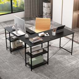 Costway 4 Shelf Black L-Shaped Wooden Industrial Desk - Size: 151 x 151 x 75cm - Wilko - thumbnail 1