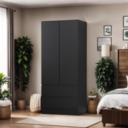 FWStyle Stora 2 Door 2 Drawer Matt Black Wardrobe - Size: 2 Door, 2 Drawer - Wilko - thumbnail 5