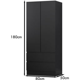 FWStyle Stora 2 Door 2 Drawer Matt Black Wardrobe - Size: 2 Door, 2 Drawer - Wilko - thumbnail 7