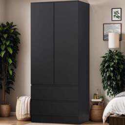 FWStyle Stora 2 Door 2 Drawer Matt Black Wardrobe - Size: 2 Door, 2 Drawer - Wilko - thumbnail 1