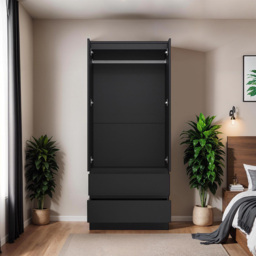 FWStyle Stora 2 Door 2 Drawer Matt Black Wardrobe - Size: 2 Door, 2 Drawer - Wilko - thumbnail 6