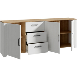 Florence Bohol 3 Door 3 Drawer White Riviera Oak Large Sideboard - Size: 42 x 220 x 87cm - Wilko - thumbnail 5